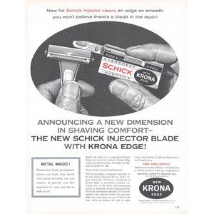 1961 Schick Injector Krona Razor Blade Vintage Print Ad Shaving Shave 10x13 60s